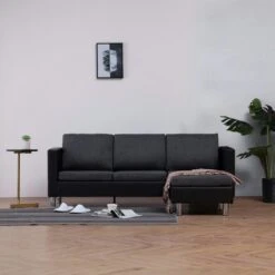 VidaXL 3-Sitzer-Sofa Mit Kissen Schwarz Kunstleder
