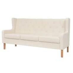 VidaXL 3-Sitzer-Sofa Stoff Cremeweiß -VidaXL 0be0f22f 898b 46ad 8202 6106467392a9
