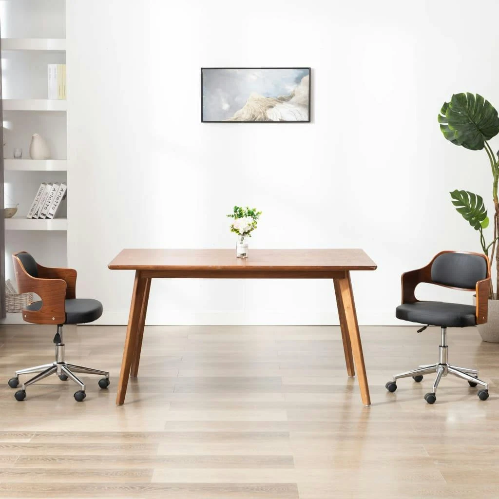 VidaXL Drehbarer Bürostuhl Schwarz Bugholz Und Kunstleder 4 VidaXL Drehbarer Bürostuhl Schwarz Bugholz Und Kunstleder – Bild 2