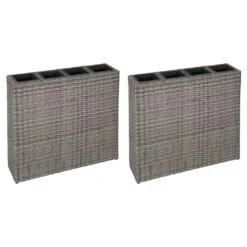 VidaXL Garten-Hochbeet Mit 4 Töpfen 2 Stk. Poly Rattan Grau