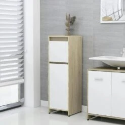 VidaXL Badezimmerschrank Weiß Sonoma-Eiche 30x30x95 Cm Holzwerkstoff