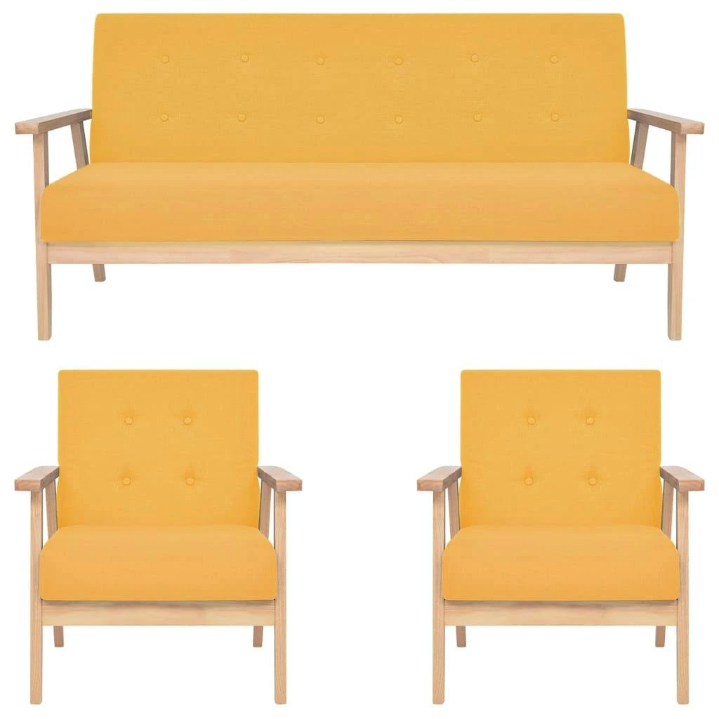VidaXL 3-tlg. Sofagarnitur Stoff Gelb 3 VidaXL 3-tlg. Sofagarnitur Stoff Gelb