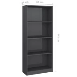 VidaXL Bücherregal 4 Fächer Hochglanz-Grau 60x24x142 Cm Spanplatte -VidaXL 43dd1c18 e523 4b5e a344 24a0adbdb215