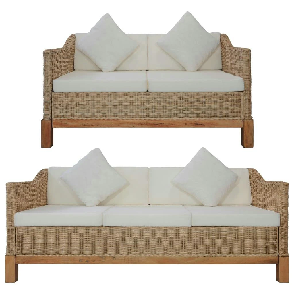 VidaXL 3-tlg. Sofagarnitur Mit Auflagen Natur Rattan 7 VidaXL 3-tlg. Sofagarnitur Mit Auflagen Natur Rattan – Bild 5