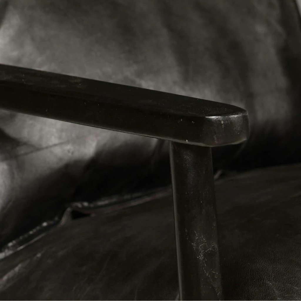 VidaXL 2-Sitzer-Sofa Leder Mit Akazienholz Schwarz 9 VidaXL 2-Sitzer-Sofa Leder Mit Akazienholz Schwarz – Bild 7