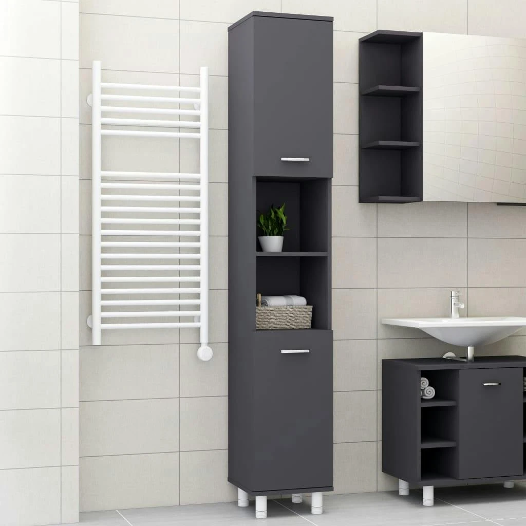 VidaXL Badezimmerschrank Grau 30x30x80 Cm Holzwerkstoff 7 VidaXL Badezimmerschrank Grau 30x30x80 Cm Holzwerkstoff – Bild 5