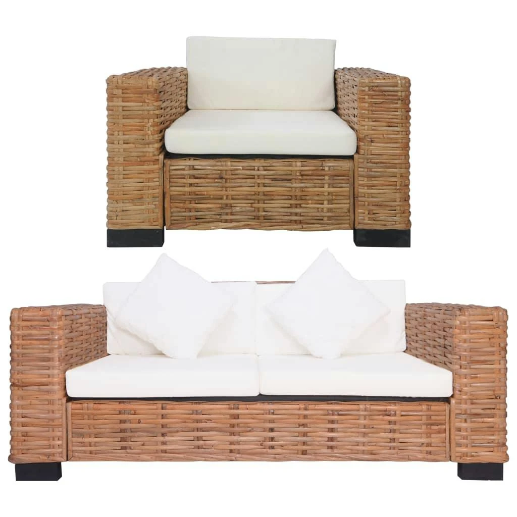 VidaXL 3-tlg. Sofagarnitur Mit Auflagen Natur Rattan 6 VidaXL 3-tlg. Sofagarnitur Mit Auflagen Natur Rattan – Bild 4