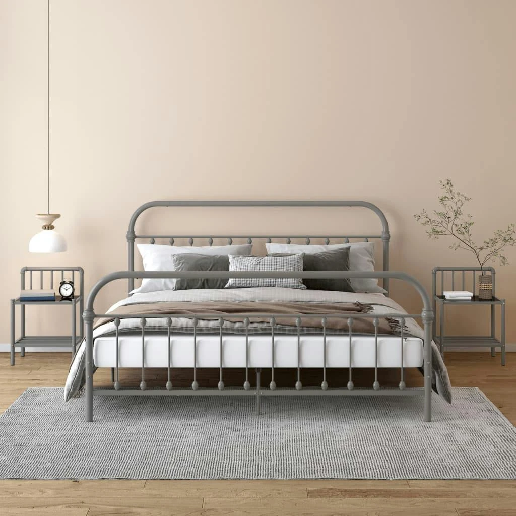 VidaXL Nachttische 2 Stk. Grau Und Schwarz Metall Und Glas 6 VidaXL Nachttische 2 Stk. Grau Und Schwarz Metall Und Glas – Bild 4