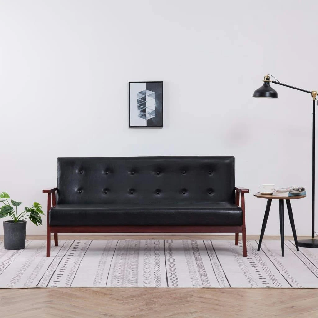 VidaXL 3-Sitzer-Sofa Mit Kissen Schwarz Kunstleder 7 VidaXL 3-Sitzer-Sofa Mit Kissen Schwarz Kunstleder – Bild 5
