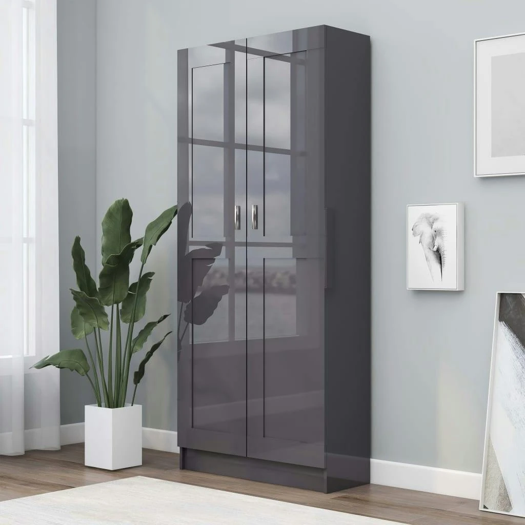 VidaXL Vitrinenschrank Hochglanz-Grau 82,5x30,5x185,5 Cm Spanplatte 7 VidaXL Vitrinenschrank Hochglanz-Grau 82,5x30,5x185,5 Cm Spanplatte – Bild 5