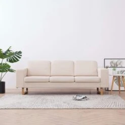 VidaXL 3-Sitzer-Sofa Stoff Cremeweiß