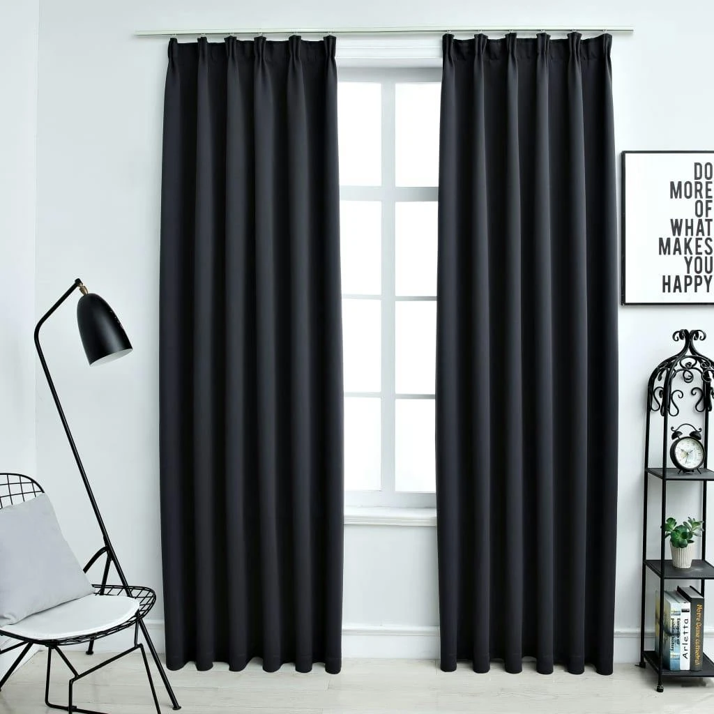 VidaXL Verdunkelungsvorhänge Mit Haken 2 Stk. Schwarz 140x175cm 3 VidaXL Verdunkelungsvorhänge Mit Haken 2 Stk. Schwarz 140x175cm