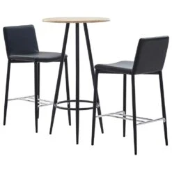 VidaXL 3-tlg. Bar-Set Kunstleder Schwarz