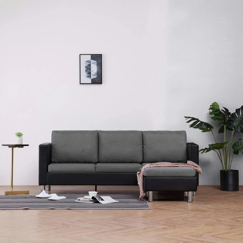 VidaXL 3-Sitzer-Sofa Mit Kissen Schwarz Kunstleder 4 VidaXL 3-Sitzer-Sofa Mit Kissen Schwarz Kunstleder – Bild 2