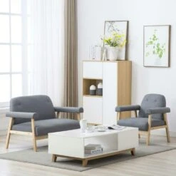 VidaXL Sofagarnitur Für 3 Personen 2-tlg. Stoff Hellgrau