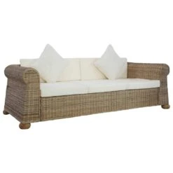 VidaXL 3-Sitzer-Sofa Mit Polstern Natürliches Rattan