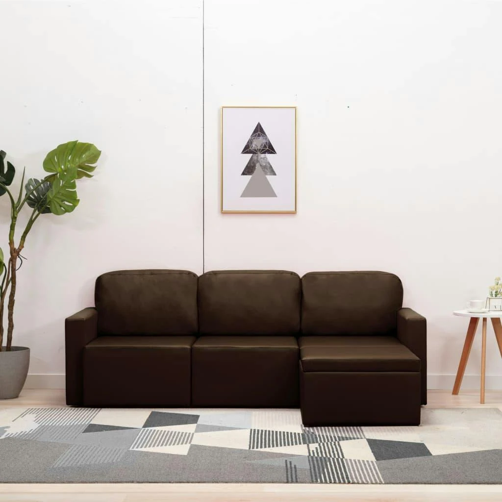 VidaXL Modulares 3-Sitzer Schlafsofa Braun Kunstleder 3 VidaXL Modulares 3-Sitzer Schlafsofa Braun Kunstleder