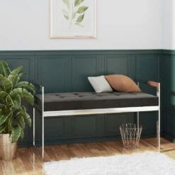 VidaXL Bank 97 Cm Grau Samt Und Edelstahl