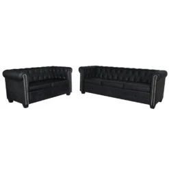 VidaXL Chesterfield Sofa 2-Sitzer Und 3-Sitzer Kunstleder Schwarz
