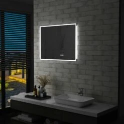 VidaXL LED-Badspiegel Mit Touch-Sensor Und Zeitanzeige 80×60 Cm