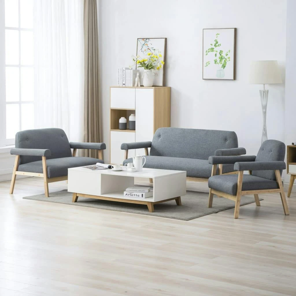 VidaXL Sofagarnitur Für 3 Personen 2-tlg. Stoff Hellgrau 4 VidaXL Sofagarnitur Für 3 Personen 2-tlg. Stoff Hellgrau – Bild 2