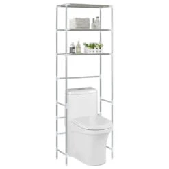 VidaXL Toilettenregal Mit 3 Ablagen Silbern 53x28x169 Cm