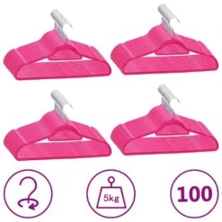 VidaXL 100 Stk. Kleiderbügel-Set Anti-Rutsch Rosa Samt