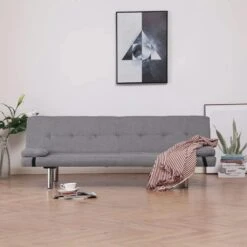 VidaXL Schlafsofa Mit Zwei Kissen Hellgrau Polyester
